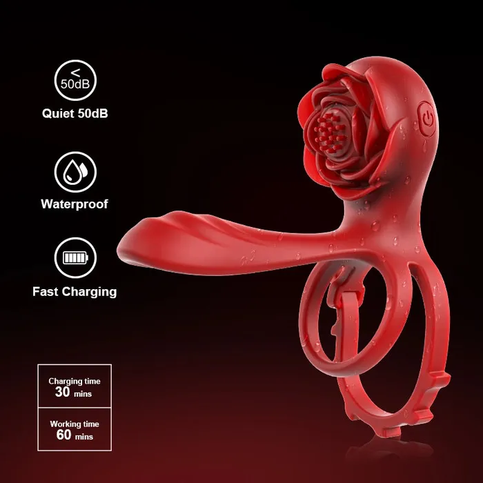 Lovetoyshub Male Sex Toys | Dual Motor Rose Cock Ring with 10 Vibration Modes for Couples