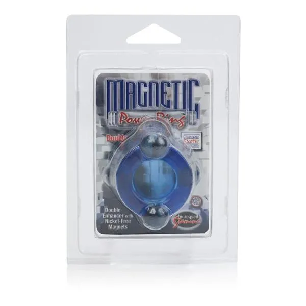 Male Sex Toys California Exotics Magnetic Power Double Cock Ring in Clear and Blue
