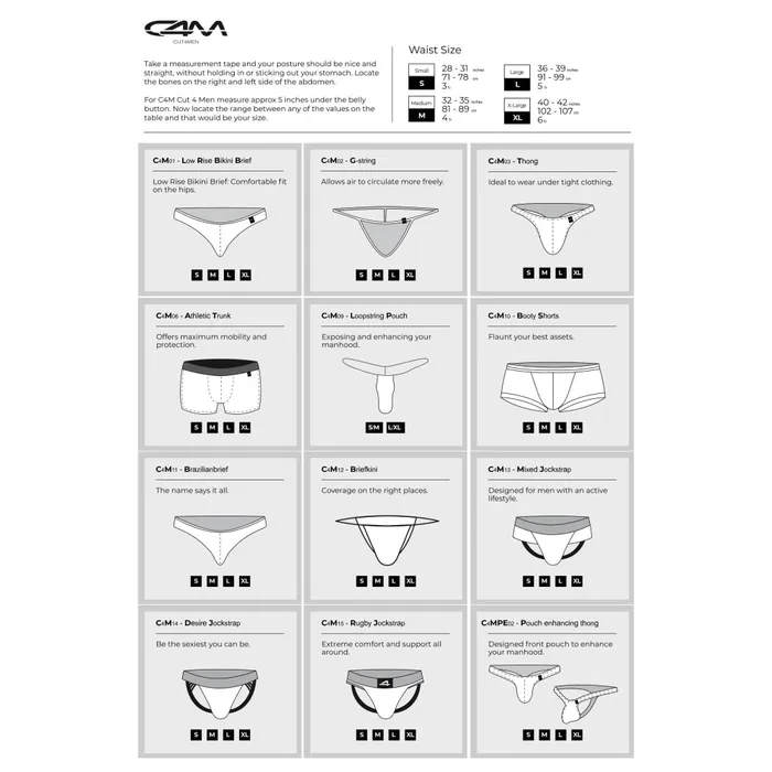 Cut 4 Men C4M Ergonomic Black Leatherette Jockstrap Extra Large Mens Underwear