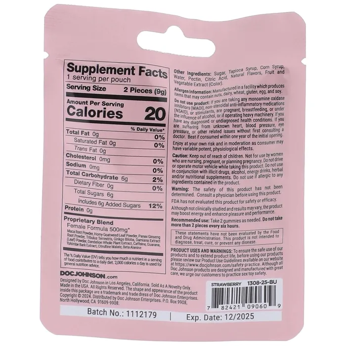 Doc Johnson Enhancers Spanish Fly Female Sex Gummies 12 Pack 2 Pcs Per Pack Strawberry Doc Johnson Enhancers Spanish Fly Female Sex Gummies 12 Pack 2 Pcs Per Pack Strawberry