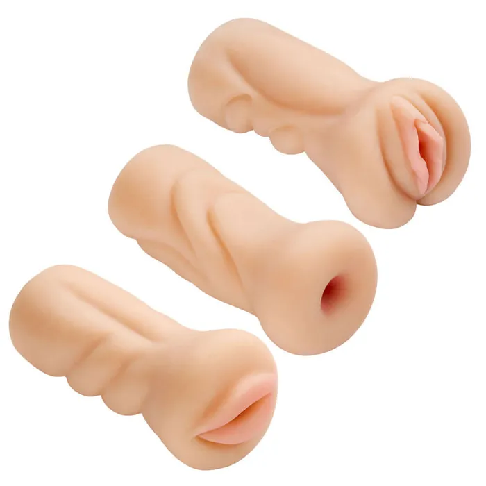 Male Sex Toys Cloud 9 Novelties Trio Stroker Pussy Ass Mouth Masturbator Kit Flesh
