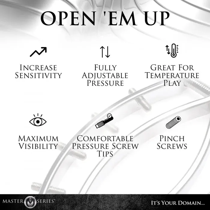 Master Series Male Sex Toys Spread Em Stainless Steel Poker Labia Clamp with Adjustable Pressure Screws