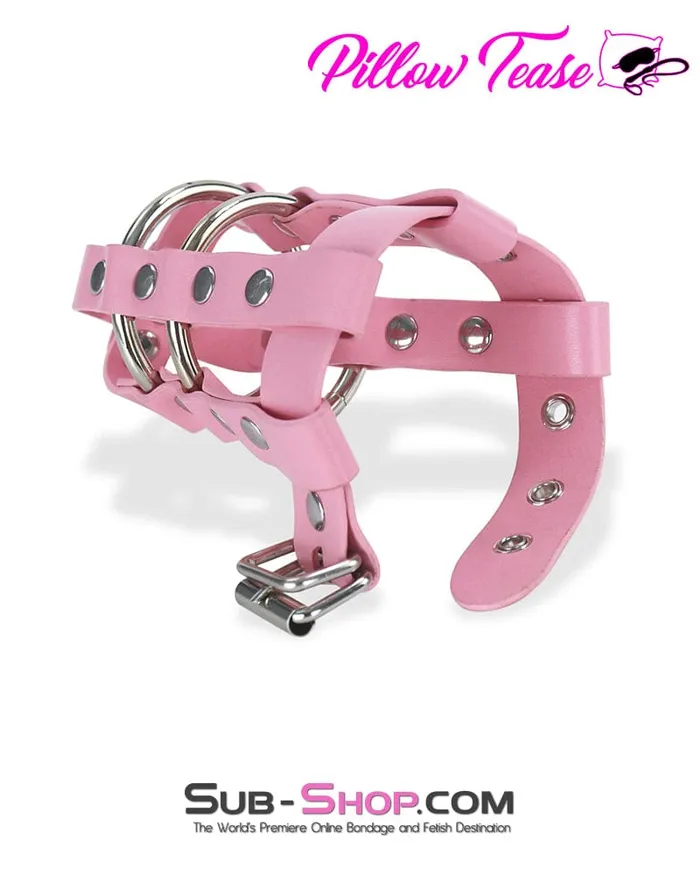 Idea Male Sex Toys 0319DL Light Pink Locking Leather Cock Balls Cage with Lead Ring Tip