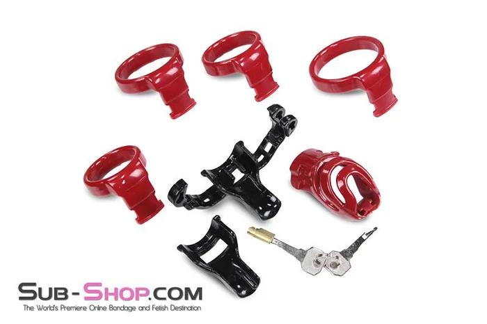 Moonwell Male Sex Toys 1559M Red Knight High Security Hinged Locking Male Chastity Device MEGA Deal